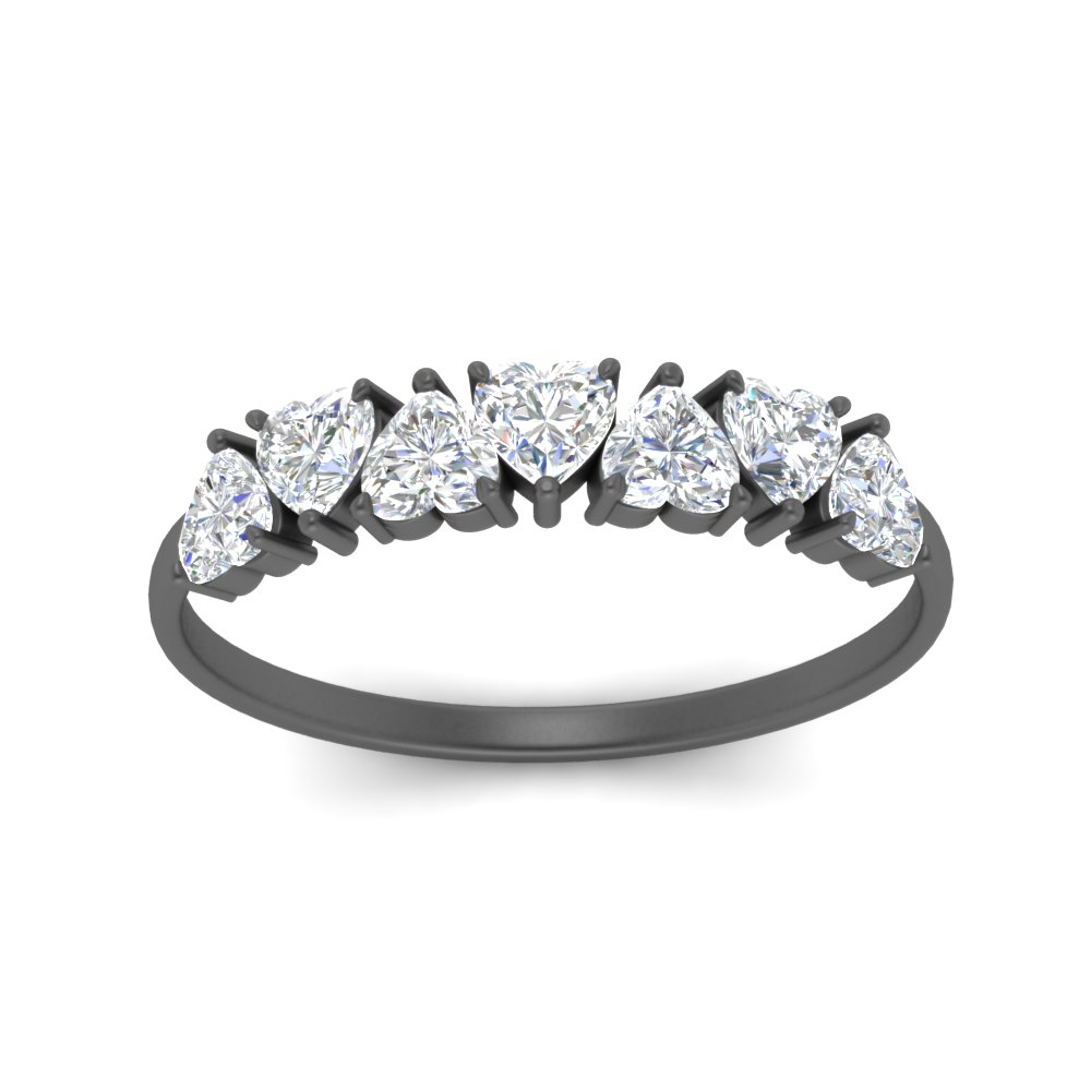 1 Carat Heart Shape Diamond Black Wedding Band with 14K Black Gold White Diamond